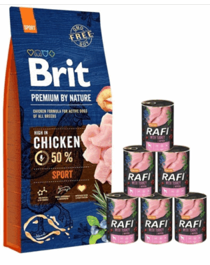 BRIT Premium By Nature Sport 15 kg + hrana umeda din curcan 6×400 g