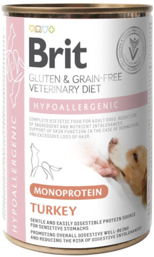 BRIT VD Hypoallergenic Conservă câini,reduc. intoleranţei la hrană, Curcan 400g