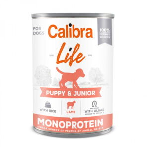 CALIBRA Life Puppy&Junior, XS-XL, Miel și Orez, conservă hrană umedă monoproteică câini junior, (pate), 400g