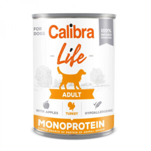 CALIBRA Life, XS-XL, Curcan și Mere, conservă hrană umedă monoproteică fără cereale câini, (pate), 400g