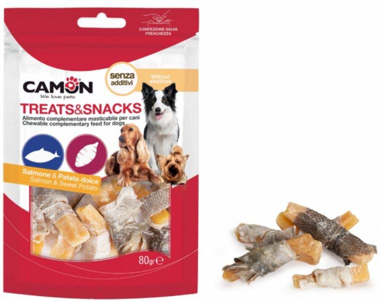 CAMON Recompense pentru câini Piele de peşte şi cartof dulce, 80g