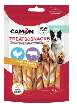CAMON Recompense pentru câini Wrap Sticks, cu Pui şi Vită 80g