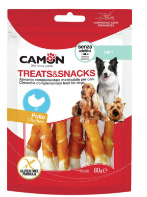 CAMON Recompense pentru câini, în formă de os, cu fâşii de carne Pui, 80g