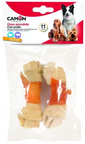 CAMON Recompense pentru câini, în formă de os înnodat, cu Pui şi Vită, 11cm, 70g