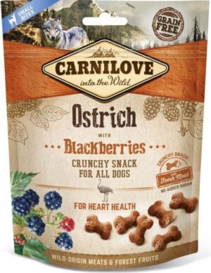 CARNILOVE Crunchy Recompense pentru câini, cu Struţ şi Mure 200g