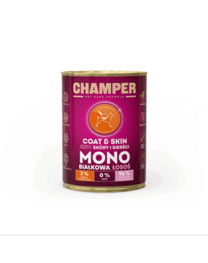 Conserva hrana monoproteica CHAMPER Coat Skin Somon 400 g pentru caini