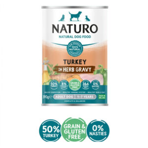 Conserva pentru caini Naturo Adult cu curcan, fructe legume 390 gr