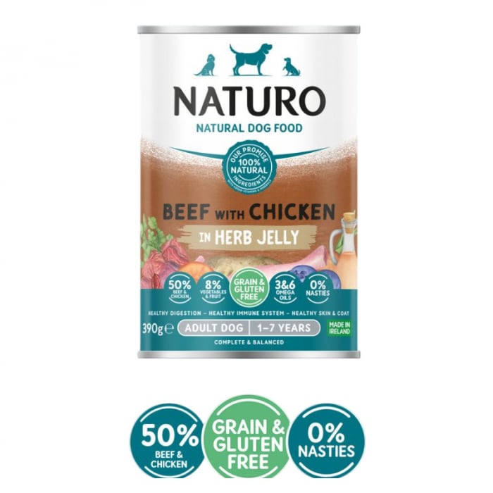 Conserva pentru caini Naturo Adult cu vita pui 390 gr