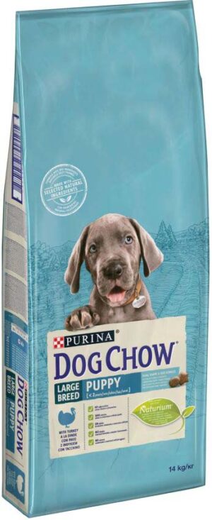 DOG CHOW Hrană uscată PUPPY pt căţei Talie Mare, cu Curcan şi Orez 14kg