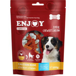 ENJOY Carnivore Calcium Bone Chews, XS-XL, Pui, punguță recompense câini, 300g
