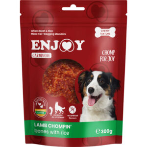 ENJOY Carnivore Chompin Bones, XS-XL, Miel și Orez, punguță recompense câini, 300g