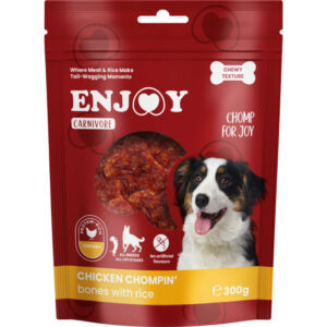 ENJOY Carnivore Chompin Bones, XS-XL, Pui și Orez, punguță recompense câini, 300g