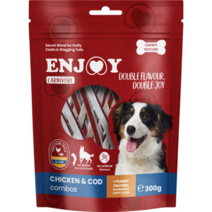 ENJOY Carnivore Combos, XS-XL, Pui și Cod, punguță recompense câini, 300g