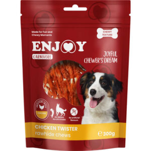 ENJOY Carnivore Twister Rawhide Chews, XS-XL, Pui, punguță recompense câini, 300g