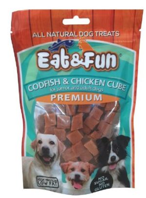 Eat&Fun Recompense Caini Cod Si Pui Cuburi 100 g