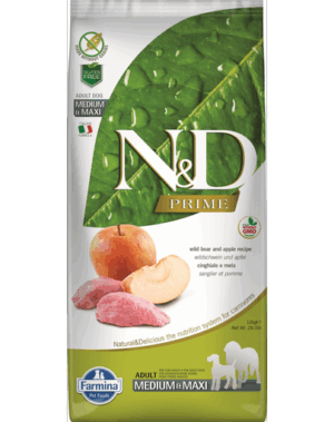 FARMINA N&D Prime Dog Adult Medium&Maxi Wild boar&apple hrana uscata caini adulti talie medie/mare, cu mistret si mar 12 kg