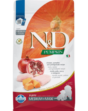 FARMINA N&D Pumpkin Dog Puppy Medium&Maxi hrana uscata catei de talie medie sau mare, cu pui, rodie si dovleac 2,5 kg