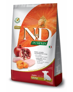 FARMINA N&D Pumpkin Puppy Mini hrana uscata caini juniori talie mica, cu pui, dovleac, rodie 800 g