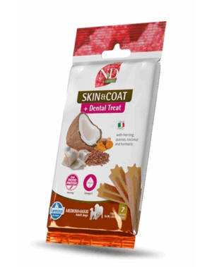 FARMINA N&D Quinoa Dental Treat Skin Coat Herring Medium/Maxi 100 g Batoane dentare cu hering, pentru caine talie medie si mare