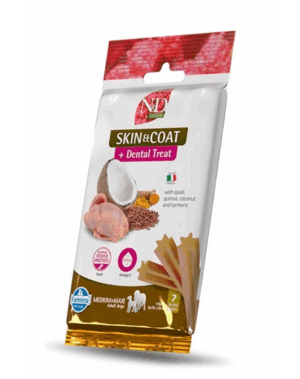 FARMINA N&D Quinoa Dental Treat Skin Coat Quail Medium/Maxi 100 g gustare dentara pentru caini de talie medie si mare, prepelita