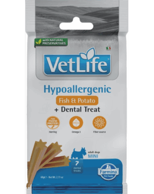 FARMINA Vet Life Dental Treat Hypoallergenic Fish Mini 60 g Baton dentar cu peste, pentru caini de talie mica