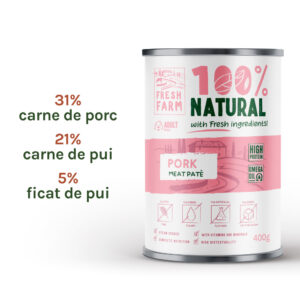 Fresh Farm Smooth pate, cu porc, hrana umeda pentru caini, fara cereale, 400 gr