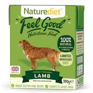 Hrana Umeda Pentru Caini Naturediet Feel Good – Miel, Orez Si Cartofi 390 G