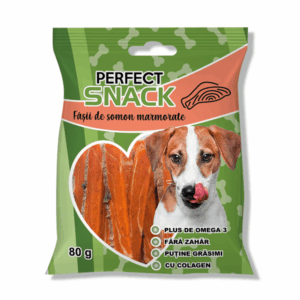 Hrana complementara pentru caini, Perfect Snack, fasii de somon marmorate, 80 g