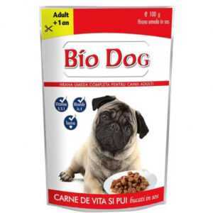Hrana umeda pentru caini Biodog cu pui vita 100 gr