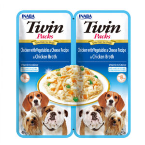 Hrana umeda pentru caini Churu Twin cu pui, legume branza in supa de pui 2 x 40 gr