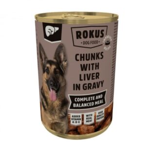 Hrana umeda pentru caini Rokus cu ficat in sos 415 gr