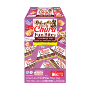 INABA Churu Fun Bites, XS-XL, Pui și Cartof Dulce, cutie recompense fără cereale câini, 96g