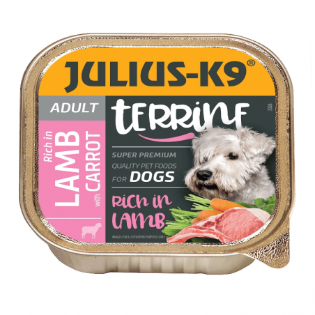 Julius K9, hrana umeda pentru caini, terina cu miel si morcovi, 150 gr
