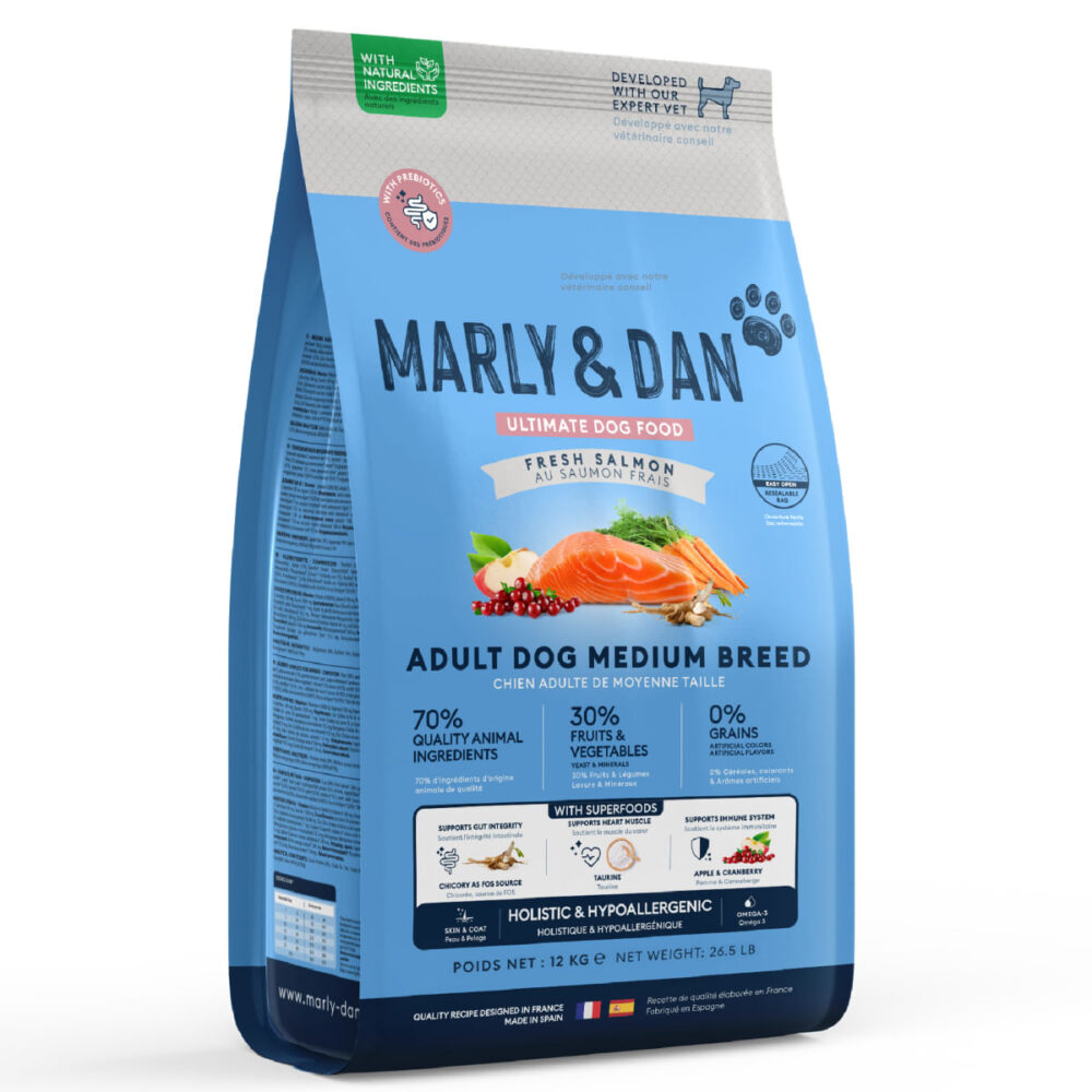 MARLY&DAN Adult Medium Breed, M, Somon, hrană uscată fără cereale câini, 12kg
