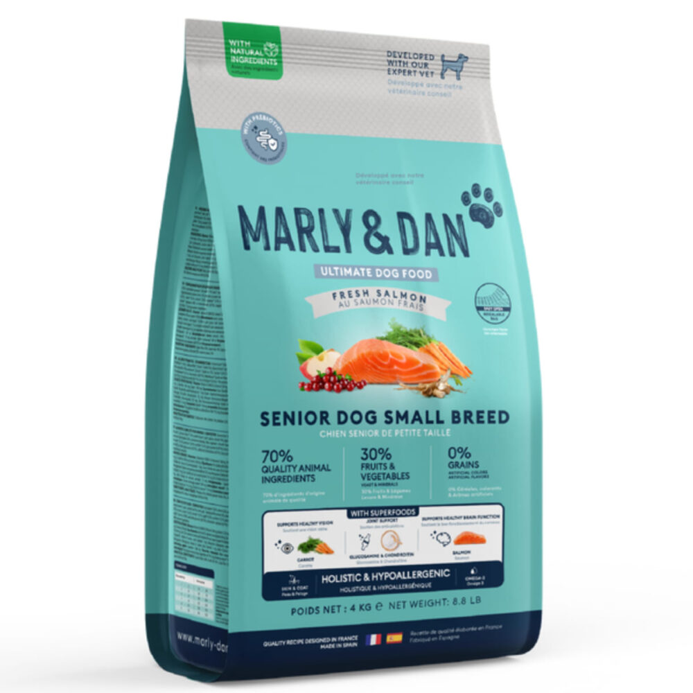 MARLY&DAN Senior Small Breed, XS-S, Somon, hrană uscată fără cereale câini senior, 4kg