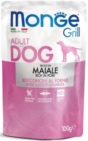 MONGE Grill Plic hrană umedă pentru câini, cu Porc 100g
