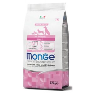 Hrana uscata caini, Monge Natural Superpremium All Breeds Adult, Porc, Orez & Cartofi, 2.5 kg