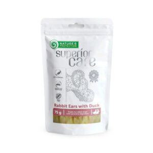 NATURES PROTECTION Superior Care Rabbit Ears, XS-XL, Iepure și Rață, punguță recompense câini, 75g