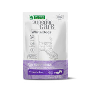 NATURES PROTECTION Superior Care White Dogs, XS-XL, Ton și Somon, plic hrană umedă câini, (topping), 70g
