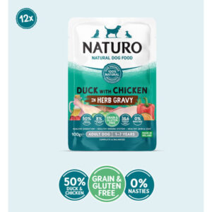 NATURO, XS-XL, Rață și Pui, plic hrană umedă fără cereale câini (în sos), 100g