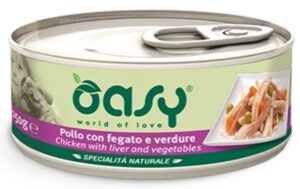 OASY Specialita’ Naturali Conservă pentru câini, cu Pui, Ficat şi Legume 150g