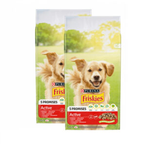 Oferta 2 saci x 15 kg Hrana uscata pentru caini Friskies Active cu vita