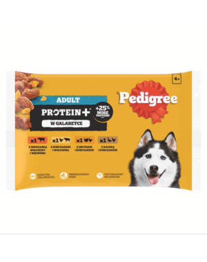 PEDIGREE Adult Protein+ plicuri in jeleu 4×85 g hrana caini, 4 arome