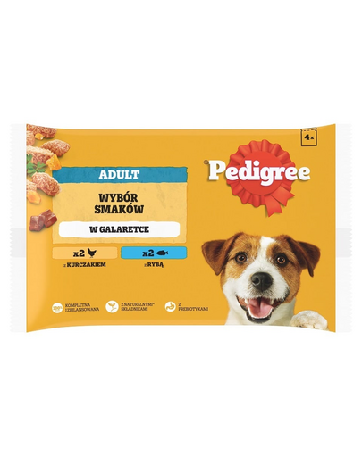 PEDIGREE Adult plicuri hrana caini 4x100 g in gelatina cu pui si peste