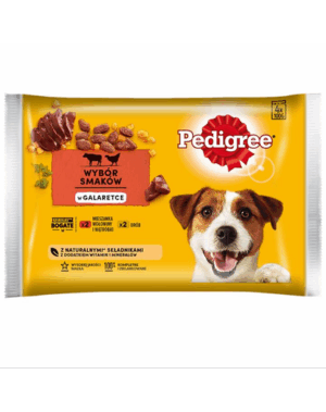 PEDIGREE Hrana umeda pentru caini cu vita, ficat si pasare in aspic 4×100 g