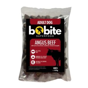 Pachet degustare, Bobite SuperFood, adult, Vita Angus cu Morcovi, Fasole Verde, Conopida, Rosii si Dovlecei, Hrana uscata caini, 100g