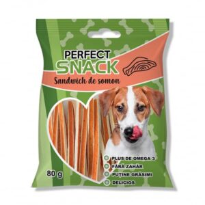 Perfect Snack, recompense delicioase pentru caini, Sandwich de somon, 80 g