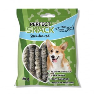 Perfect Snack, recompense delicioase pentru caini, Stick din cod, 80 g