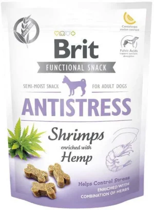 Recompense pentru caini Brit Snack Antistress cu creveti canepa 150 gr