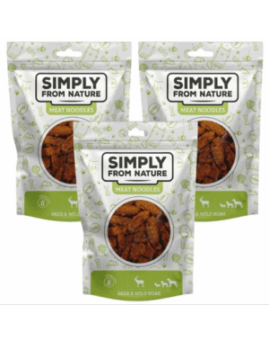SIMPLY FROM NATURE Meat Noodles cerb si mistret, recompensa caine 3×80 g